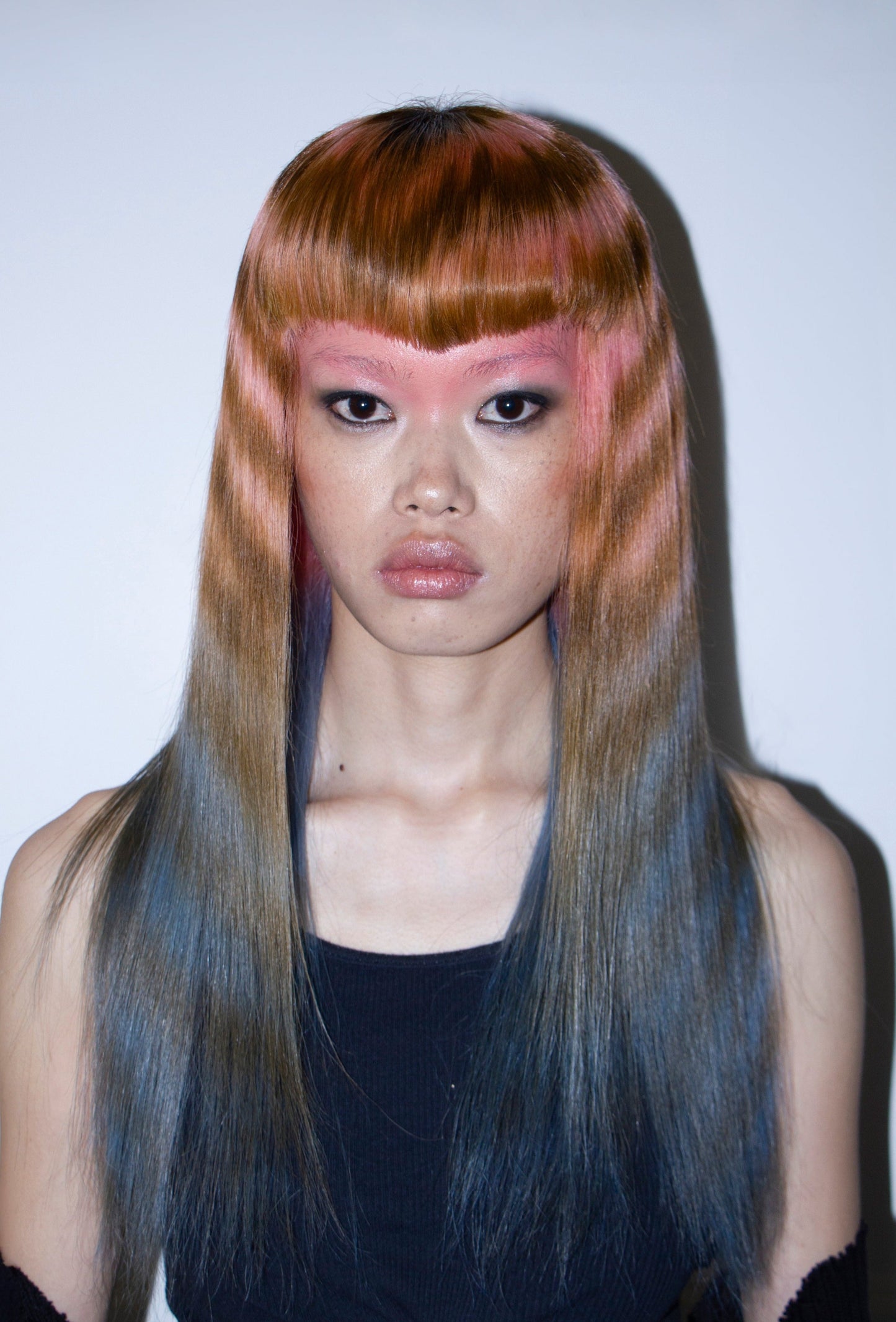 FULL LACE PINK BLUE OMBRÉ STRIPED WITH V BANG 24"