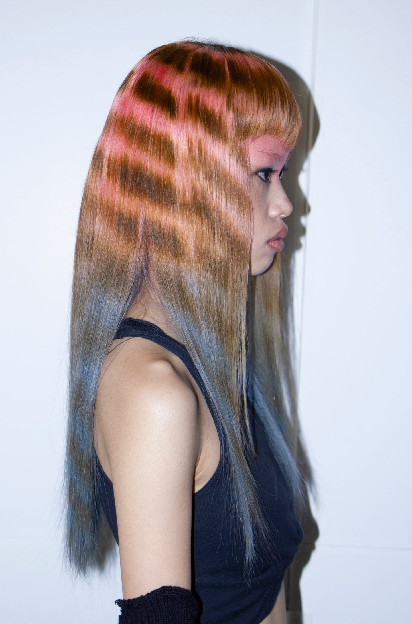 FULL LACE PINK BLUE OMBRÉ STRIPED WITH V BANG 24"